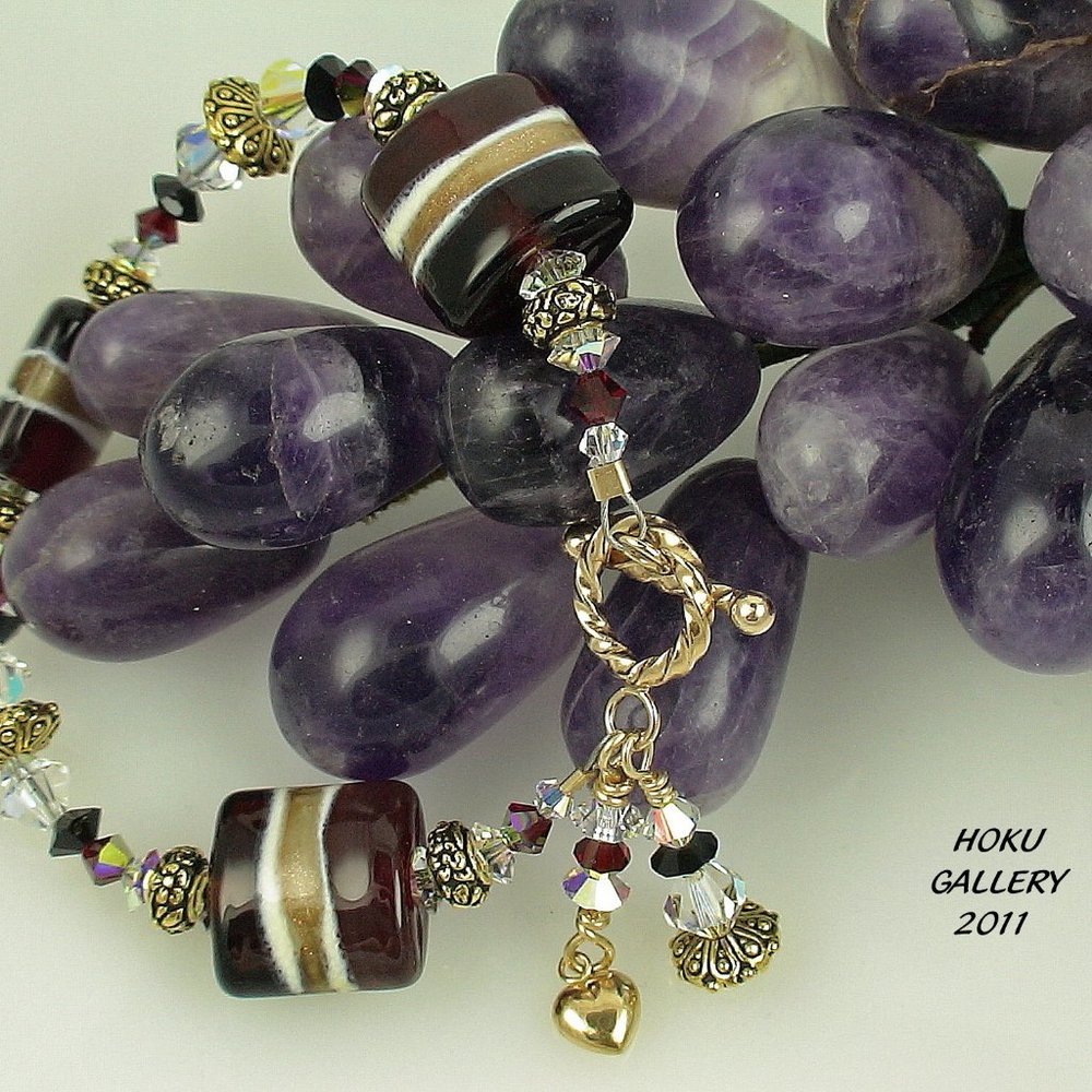 NWOT Lampwork Glass Bracelet,  Red, Gold & White Beads Swarovski Handmade Size 7